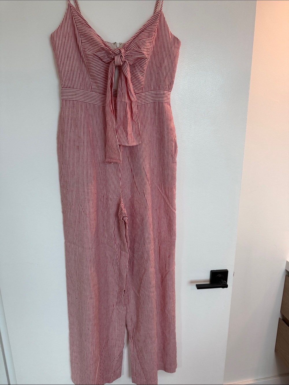 BCBGMaxAzria Red-White Striped Tie-Front Wide-Leg Jumpsuit